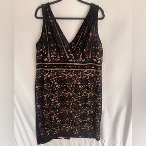 Xscape Womens Black and Tan Lace knee Length Dress Size 16W